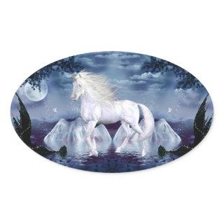 White Beauty Unicorn Oval Sticker