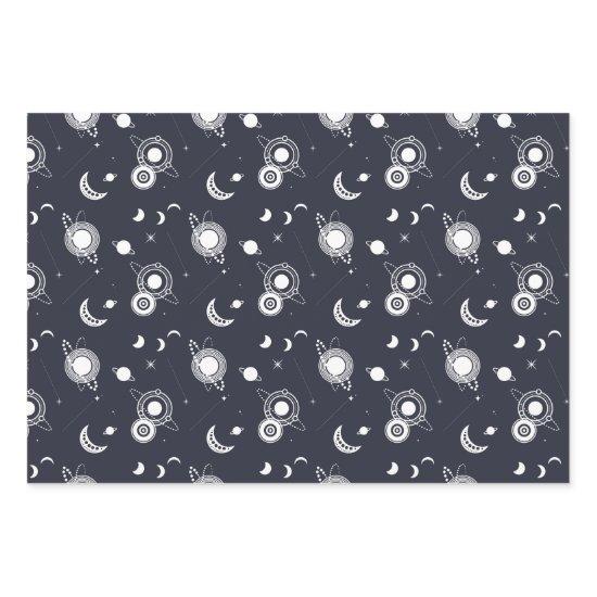 White black celestial sun moon galaxy pattern  sheets