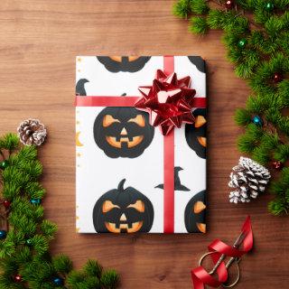 White & Black Fun Halloween Pumpkin&hats Pattern