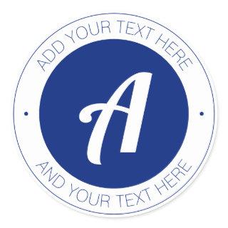 White & Blue Monogram or Add Your Own logo Classic Round Sticker