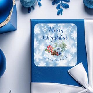 White & Blue Snowflakes Christmas Decoration Square Sticker