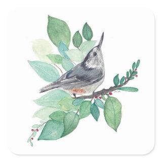 White Breasted Nuthatch Art Square Sticker