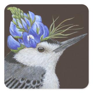 white breasted nuthatch with lupine stickers