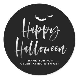 White Brush Lettering Happy Halloween | Thank You Classic Round Sticker
