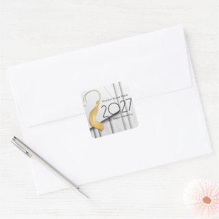 White Cap and Gown with Gold Tassel Square Sticker