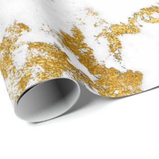 White Carrara Marble Golden Shiny Brushes