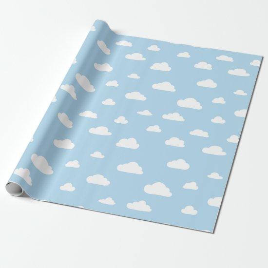 White Cartoon Clouds on Blue Background Pattern