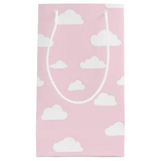 White Cartoon Clouds on Pink Background Pattern Small Gift Bag