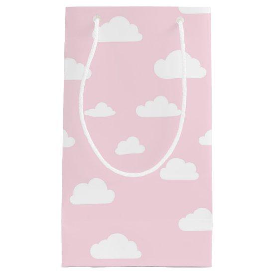White Cartoon Clouds on Pink Background Pattern Small Gift Bag