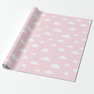 White Cartoon Clouds on Pink Background Pattern