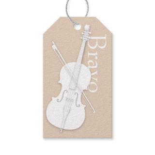 White Cello & Bow Beige Musical Occasion Custom Gift Tags