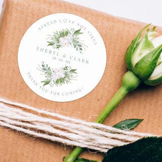 White Chic Green Garland Wreath Wedding Sanitizer Classic Round Sticker