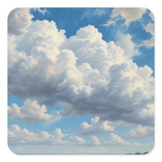 White Clouds and Clear Blue Sky Square Sticker