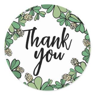 White Clover Wreath Lucky Thank You Classic Round Sticker