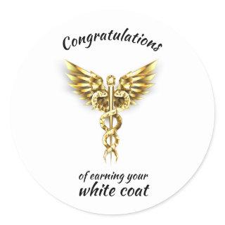White Coat Ceremony Gold Medical  Classic Round Sticker