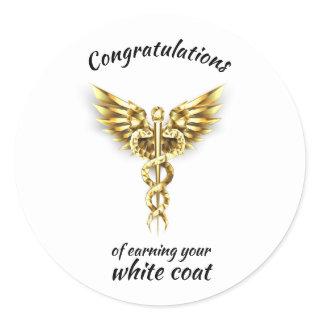 White Coat Ceremony Gold Medical  Classic Round Sticker