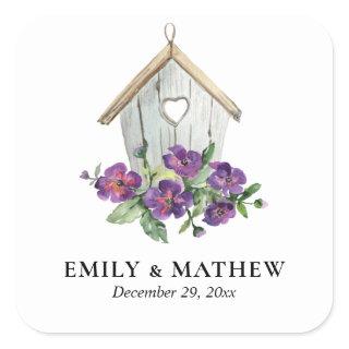 WHITE COUNTRY RUSTIC FLORAL BIRDHOUSE WEDDING SQUARE STICKER