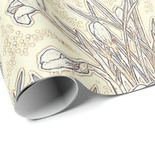 White Crocuses Garden Flowers Floral Pattern Cream