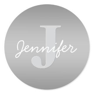 White Cursive & Grey Monogram | Editable Colors Classic Round Sticker