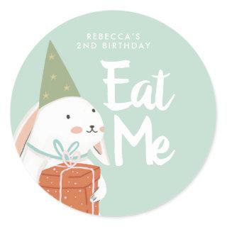 White Cute Bunny Birthday Favor  Classic Round Sticker