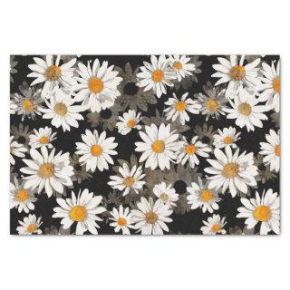 White Daisies on Black Floral Tissue Paper