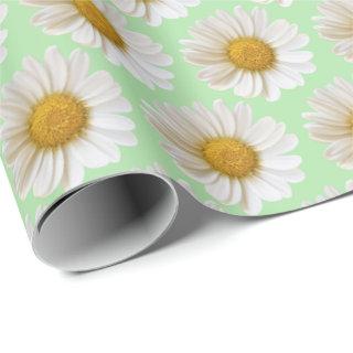 White Daisies Pattern Light Sage Green