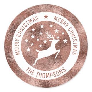 White Deer - Faux Rose Gold Foil (Not Real Foil) Classic Round Sticker