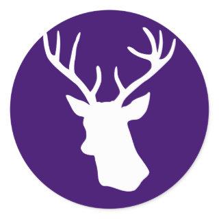 White Deer Head Silhouette - Dark Purple Classic Round Sticker