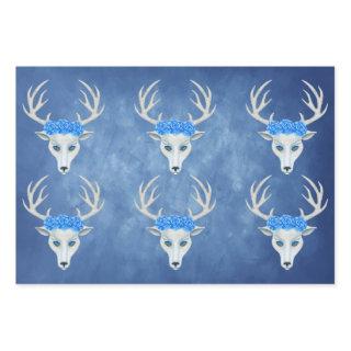 White Deer Heads Antlers Pretty Roses Misty Blues  Sheets