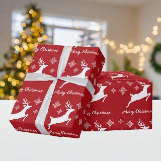 White Deer Shape On Red With Snowflakes & Text