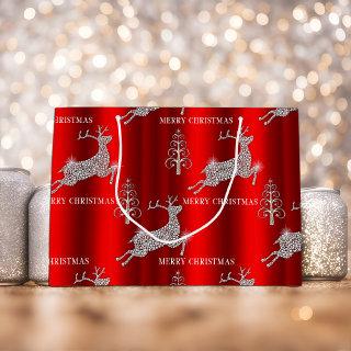 White Diamonds Reindeer Sparkling Red Christmas Large Gift Bag