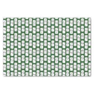 White Dominoes with Black Dots on Green Patterned Tissue Paper