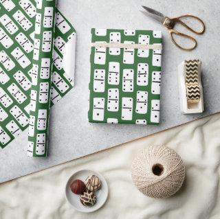 White Dominoes with Black Dots on Green Patterned