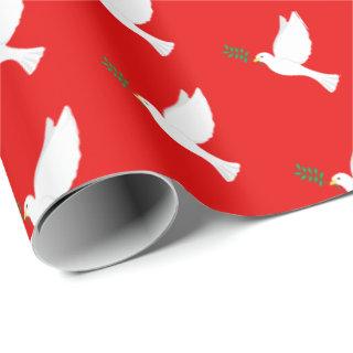 White Dove Bird with Olive Branch on Red