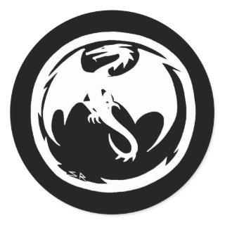 White Dragon black round stickers