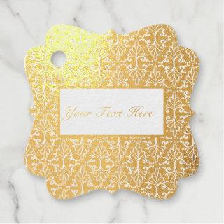 White Fancy Scroll Pattern on Shiny Gold Foil Favor Tags