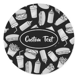 White Fast Food Icons Pattern Classic Round Sticker