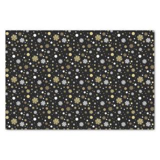 White Faux Gold Snowflakes Polkadots On Black Tissue Paper
