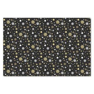 White Faux Gold Snowflakes Polkadots On Black Tissue Paper