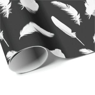White feather print on black