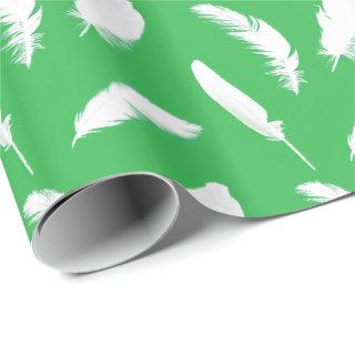 White feather print on jade green