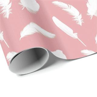 White feather print on shell pink