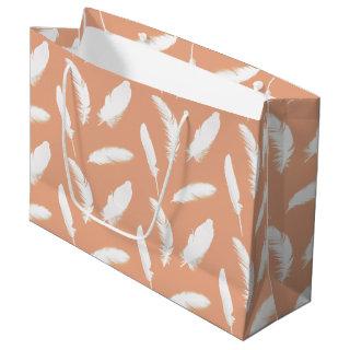 White feather print on soft peach large gift bag