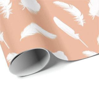 White feather print on soft peach