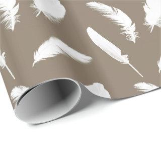 White feather print on taupe