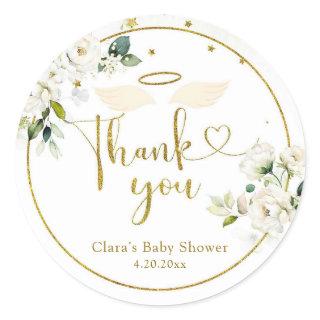 White Floral Little Piece of Heaven Classic Round Sticker