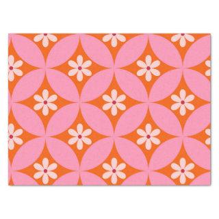 White Flowers on Mid Century Pink Circles Pattern  Tissue Paper
