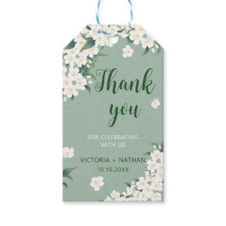 White Flowers Sage Green Chinoiserie Cloud Pattern Gift Tags