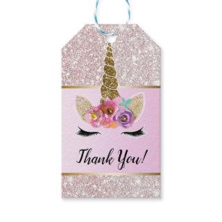 White Glitter Gold Glam Unicorn Floral Pink Party Gift Tags