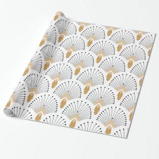 White, Gold and Black Art Deco Fan Flowers Motif